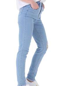 Pantalones vaqueros de mujer con roturas, elásticos, con cintura alta, estilo tobillo - Azul - Ver 4