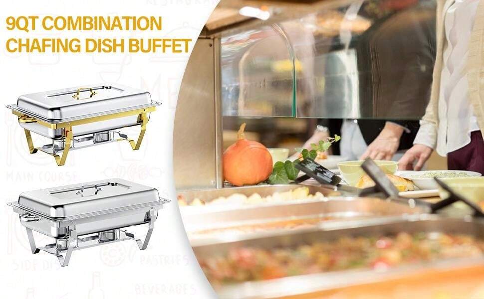 9 Qt Chafing Dish Buffet Sets,Gold&Sliver Combination Set,FullSize