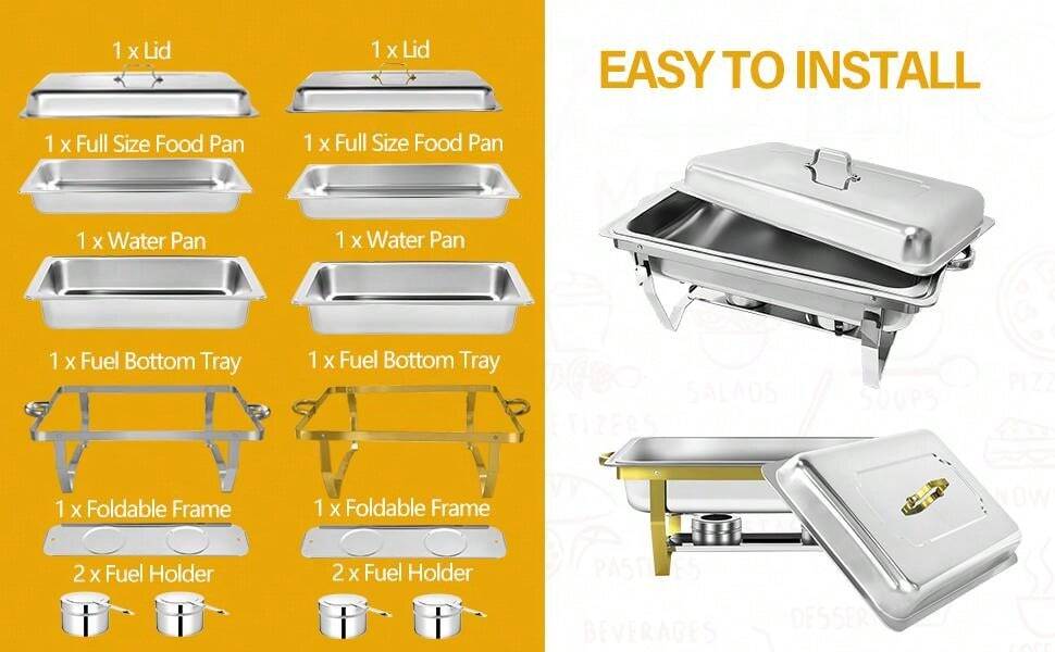 9 Qt Chafing Dish Buffet Sets,Gold&Sliver Combination Set,FullSize