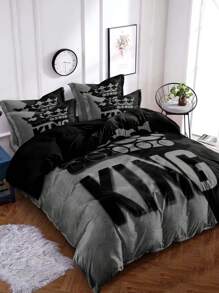 Bộ chăn ga gối đệm 3 món họa tiết tối giản màu xám và đen hiện đại cho giường King - Bộ chăn ga gối đệm mềm mại và thoải mái cho phòng ngủ, phòng khách và ký túc xá (1 vỏ chăn + 2 vỏ gối) - Nhiều màu - Xem 4