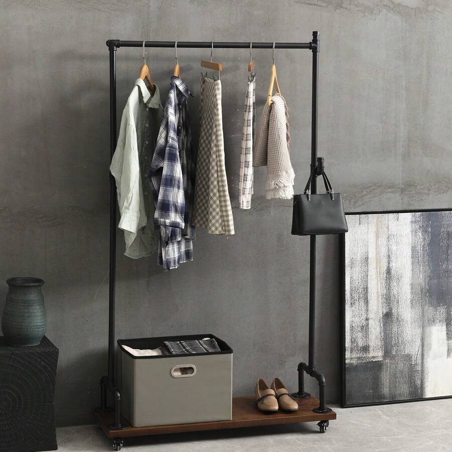 Industrial Pipe Clothing Racks, Rolling Garment Racks, Hall Tree On