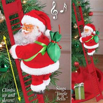1pc Electric Santa Climbing Ladder - Animated Santa Claus Ascends And Descends With Music And Gift Bag - Festive Tree, Holiday Party, Home Door Wall Decoration, Christmas Ornament (Without Battery),Christmas