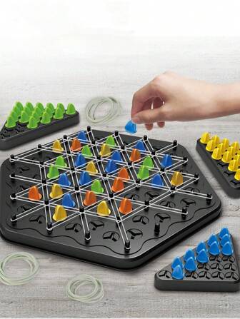 1st/kedjetriangel schackspel, brädspel för familjekväll, triggle gummibandsspel, familjespel för geometriskt multiplayer gummiband triangelkedjespel, 2 till 4 spelare, halloween julklapp till vänner, fritid och underhållning lämplig för familjesammankomster, camping, Och picknick