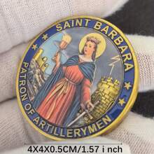 锌合金材质纪念币 - 圣芭芭拉炮兵赞助商挑战币，1.57 英寸古金锌合金透明外壳，军事收藏祈祷币