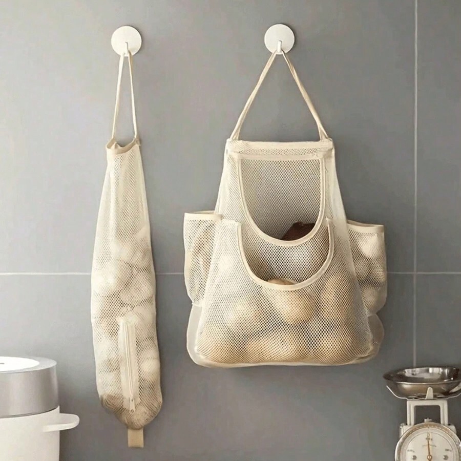 1pc Onion Ginger Garlic Storage Bag Vegetable Hanging Net Bag Wall