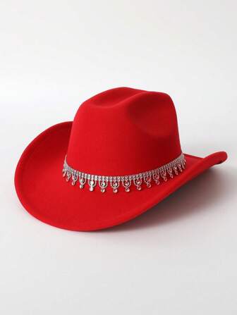 1pc Women's Solid Color Casual Vacation Western Style Cowboy Hat, Suitable For Daily Use