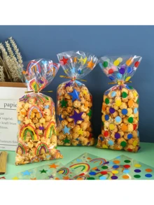 50 个星月彩虹印花糖果袋，星月彩虹图案印花礼品包装袋，零食饼干糖果 OPP 包装平口袋 - 彩色 - 查看 5