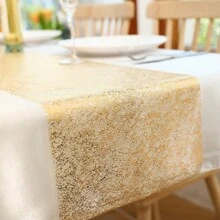 1 卷金属金色欧根纱桌旗，简约纯色设计，适合派对、婚礼和节日装饰，可剪裁和包装作为礼物，适合桌椅装饰 - 金色 - 查看 18