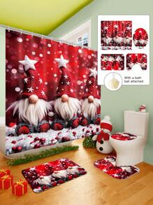 1/2/3/4 Pieces Three Christmas Gnomes Pattern Digital Printed Waterproof Shower Curtain, Bathroom Set, Bathroom Non-Slip Mat, Toilet U-Mat, Toilet Cover, Comes With 12 Hooks And 1 Shower Globe, Perfect Christmas Gift For Yourself And Your Family, Multiple Sizes Available! Home Bathroom Decor Fall Decor Bathroom Accessories Back To School
