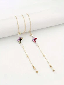 1 chiếc Dây chuyền kính mát hình con bướm rực rỡ - Dây đeo kính đọc sách chống trượt có khẩu trang dễ thương che mặt và dây giữ kính - Phụ kiện thời trang thu đông cho phụ nữ và trẻ em gái đeo kính - Nhiều màu - Xem 5