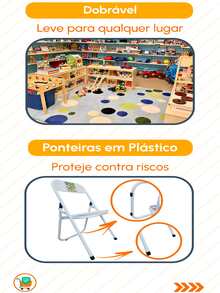 Cadeira Infantil Dobrável Em Aço Resistente Até 40 Kg Ideal P/ Crianças Rosa Estampa Circo Não Risca Chão - Rosa chiclete - Visão 3