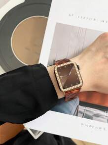 2 件年轻时尚表带和保护壳套装，适用于 Watch Ultra 3 2 1 SE/S10/S9/S8/S7/S6/S5/S4/S3/S2，轻巧可调节不锈钢带扣表带，玫瑰金镶钻保护壳，适用于 38mm/40mm/41mm/42mm/44mm/45mm/46mm/49mm 智能手表 - 棕色 - 查看 7