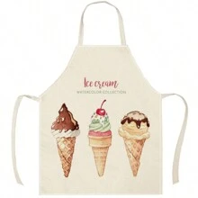 1pc Ice Cream Pattern Linen Apron, Creative & Fashion Print Household Cleaning Apron, Waterproof & Oil-Proof Easy Cleaning Cooking Baking Apron, Creative Home Apron, Work Uniform