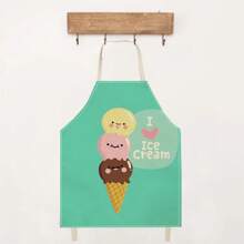 1pc Ice Cream Pattern Linen Apron, Creative & Fashion Print Household Cleaning Apron, Waterproof & Oil-Proof Easy Cleaning Cooking Baking Apron, Creative Home Apron, Work Uniform