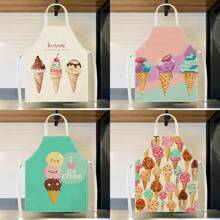 1pc Ice Cream Pattern Linen Apron, Creative & Fashion Print Household Cleaning Apron, Waterproof & Oil-Proof Easy Cleaning Cooking Baking Apron, Creative Home Apron, Work Uniform