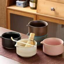 Japanese Matcha Tea Ceremony Set -4 Pieces Ceramic Bowl, Bamboo Mixer And Brush, Matcha Whisk Stand Set, Faux Pearl Packaging, Suitable For Halloween/Christmas And Other Holiday Gifts,Matcha Set Back To School