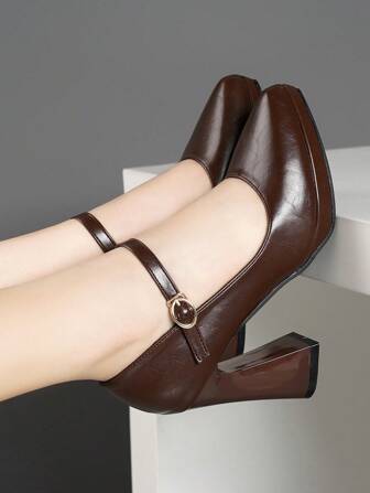 Women's High Heel Platform Shoes With Strap Buckle, Thick Heel, Super High Heels In Pink, Apricot, Nude, Burgundy, Black, White, Red, Silver, Gold, Brown, Fashionable Ladies Footwear