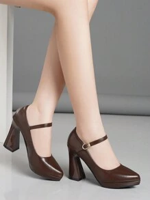 女士高跟鞋，带绑带粗跟，超高跟，粉色、杏色、裸色、酒红色、黑色、白色、红色、银色、金色、棕色，时尚百搭