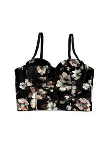 Dravelle Áo corset ngắn tay bằng nhung mềm mại, nâng ngực, màu đen, thích hợp cho nữ, đi nghỉ mát, mùa hè. - màu đen - Xem 2