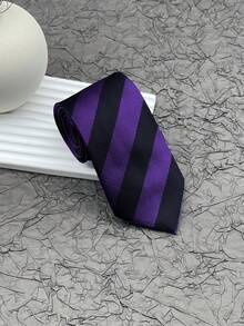 1 件男士双色条纹时尚休闲手工领带，商务西装衬衫配饰，适合日常聚会和宴会 - 彩色 - 查看 8