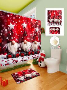 1/2/3/4 Pieces Three Christmas Gnomes Pattern Digital Printed Waterproof Shower Curtain, Bathroom Set, Bathroom Non-Slip Mat, Toilet U-Mat, Toilet Cover, Comes With 12 Hooks And 1 Shower Globe, Perfect Christmas Gift For Yourself And Your Family, Multiple Sizes Available! Home Bathroom Decor Fall Decor Bathroom Accessories Back To School