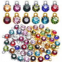 24/48 Pcs Small Birthstone Charms Round Rhinestone Charms Birthstone Pendant Charms Dangle Pendants With Rings Jewelry Making Supplies - Multicolor - View 9