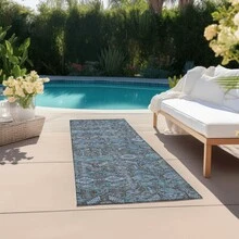 8' Runner Blue And Coffee Floral Washable Non Skid Indoor Outdoor Runner Rug - Multicolor - View 9