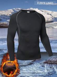Thermisch gefüttertes elastisches Langarm Sport T-Shirt, feuchtigkeitsableitendes Trainingsaktivwear für Outdoor-Sport, Jagd, Skifahren, Fitness - Schwarz - Übersicht 5
