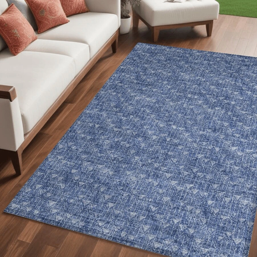 HomeRoots 5' X 8' Navy Blue Geometric Washable Non Skid Indoor Outdoor Area Rug