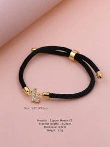 2024新款锆石水晶A-Z字母可调节编织手链，简约风格，女士珠宝礼品