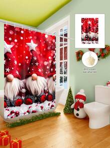 1/2/3/4 Pieces Three Christmas Gnomes Pattern Digital Printed Waterproof Shower Curtain, Bathroom Set, Bathroom Non-Slip Mat, Toilet U-Mat, Toilet Cover, Comes With 12 Hooks And 1 Shower Globe, Perfect Christmas Gift For Yourself And Your Family, Multiple Sizes Available! Home Bathroom Decor Fall Decor Bathroom Accessories Back To School