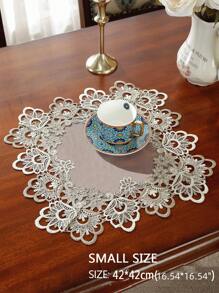 Mesh Fabric Exquisite Two-Tone Water Soluble Hollowed Lace Fringe Tassel Table Mats, Placemats For Kitchen, Dining Table, Writing Desk, Coffee Table, Dressing Table, Living Room, Bedroom, Garden, Indoor And Outdoor Furniture, Picnic, Villa, Festivals, Parties, Cupboard, Home Gatherings, Wedding Decorations Series Size 1PC - Multicolor - View 5