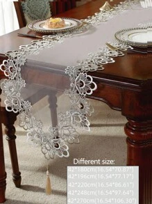 Mesh Fabric Exquisite Two-Tone Water Soluble Hollowed Lace Fringe Tassel Table Mats, Placemats For Kitchen, Dining Table, Writing Desk, Coffee Table, Dressing Table, Living Room, Bedroom, Garden, Indoor And Outdoor Furniture, Picnic, Villa, Festivals, Parties, Cupboard, Home Gatherings, Wedding Decorations Series Size 1PC - Multicolor - View 4