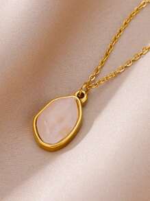 1 pièce Collier pendentif en pierre naturelle violette asymétrique en acier inoxydable pour femme, accessoire mode pour un port quotidien