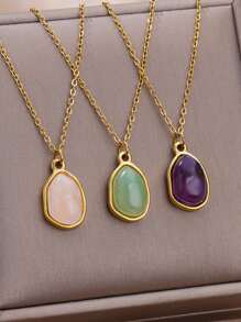 1 pièce Collier pendentif en pierre naturelle violette asymétrique en acier inoxydable pour femme, accessoire mode pour un port quotidien