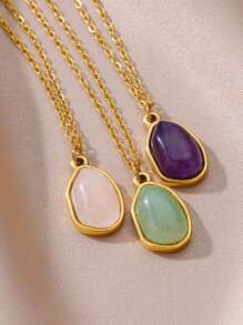 1 pièce Collier pendentif en pierre naturelle violette asymétrique en acier inoxydable pour femme, accessoire mode pour un port quotidien