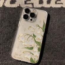 1pc Transparent English Print White Rose Anti-Shock Protective Phone Case Compatible With Iphone 15/16 Pro Max/14/13/12/11/7/8/XS/11 Pro - 無色 - 查看 3
