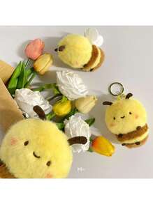 可爱胖蜜蜂毛绒玩偶钥匙扣，动物吊坠饰品，可挂在包包、汽车、礼物上 - 彩色 - 查看 3