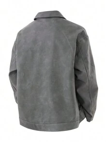 1pc Men's Leather Jacket, Motorcycle Biker Leather Jacket - Grey - View 2