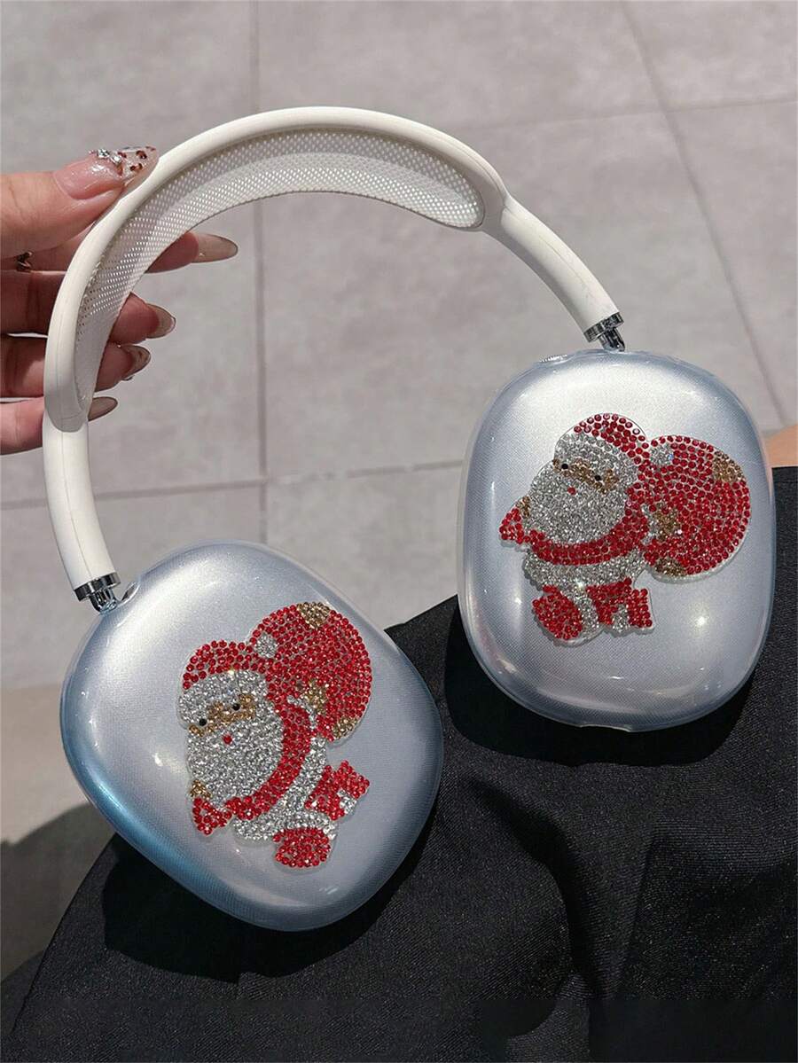 卡通可爱圣诞老人闪光水钻兼容 Airpods Max 耳机盒透明柔软硅胶耳机保护套圣诞礼物