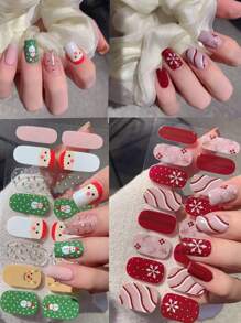 1 pieza de Calcomanías para arte de uñas navideño, pegatinas de uñas removibles y impermeables, pegatinas de uñas de cobertura completa para mujer, calcomanías de arte de uñas autoadhesivas, fáciles de usar, adecuadas para días festivos, fiestas, regalo para celebración navideña