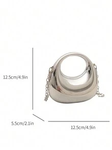 1pc 新款前卫金属镜面小包，亚克力新月盒迷你手提包，闪亮银色新月包，时尚百搭链条单肩斜挎包，口红袋耳机袋，迷你包，化妆品礼盒，晚装包 - 銀色 - 查看 11