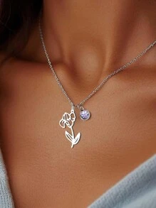 suteyi Dây chuyền đá quý sinh nhật hoa dành cho nữ Dây chuyền tháng sinh hoa bằng thép không gỉ bạc Dây chuyền sinh nhật tinh tế 1-12 Mặt dây chuyền đá quý sinh nhật Dây chuyền xích cổ Trang sức sinh nhật cá nhân Ngày lễ tình nhân - Nhiều màu - Xem 22