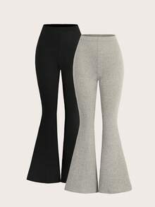 Women Knit Stretch Flared Pants, Warm For Autumn/Winter - Multicolor - View 8