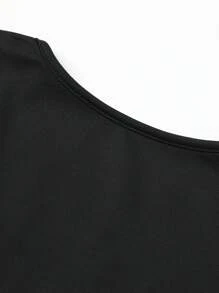 AiTyi 女士上衣，修身剪裁，休闲日常穿着，保暖内衬，纯色设计，显瘦时尚，百搭Y2K风格，适合毕业、返校、圣诞节、感恩节、新年、秋冬季节穿着，弹力针织面料，保暖舒适，圆领T恤 - 黑色 - 查看 6