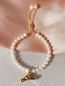 1 chiếc vòng tay nữ mạ vàng 18K sáng bóng, hạt vỏ trai giả, dây chuyền điều chỉnh hình bóng bay, quà tặng trang sức cho phụ nữ - Vàng - Xem 19