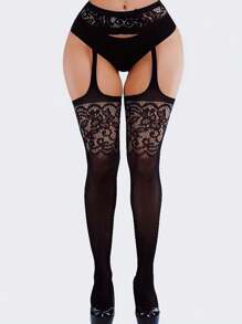 2 Pairs Of Sexy Crotch Suspenders, One Fishnet And One Silk Stocking Hollow Jacquard Mesh Crotch-Less Leggings For Club Parties And Nighttime Activities (No Underwear)