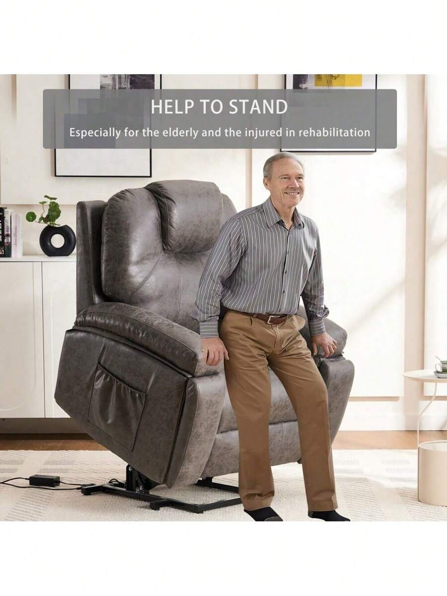 Power Lift Recliner Chair With Massage For Elderly, Overstuffed Wide
