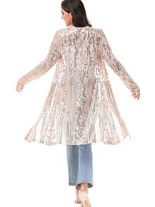 Women's Sparkly Sequin Cardigan Long Sleeve Open Front Glitter Kimono - Màu be - Xem 2