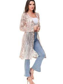 Women's Sparkly Sequin Cardigan Long Sleeve Open Front Glitter Kimono - Màu be - Xem 3